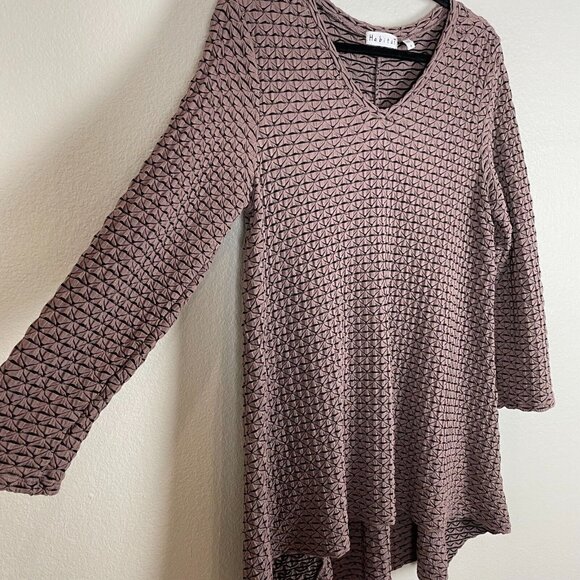 Habitat Womens Small Brown Textured Tunic Top Long Sleeve V Neck Shirt Stretch - Picture 9 of 15